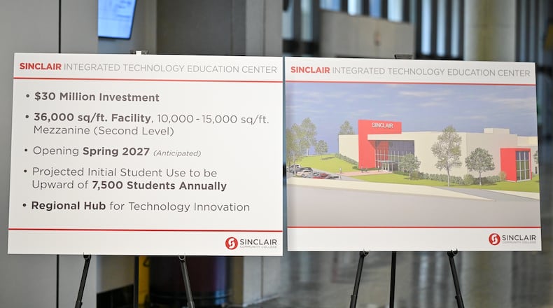 Sinclair Community College announced in a news conference on campus on Thursday, Nov. 20 it is spending $30 million to remodel Building 8, its former field house, and create a future technology center. BRYANT BILLING/STAFF