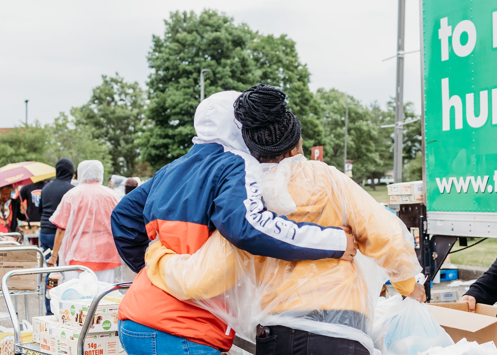 Clients receiving food at a mobile pantry. CONTRIBUTED