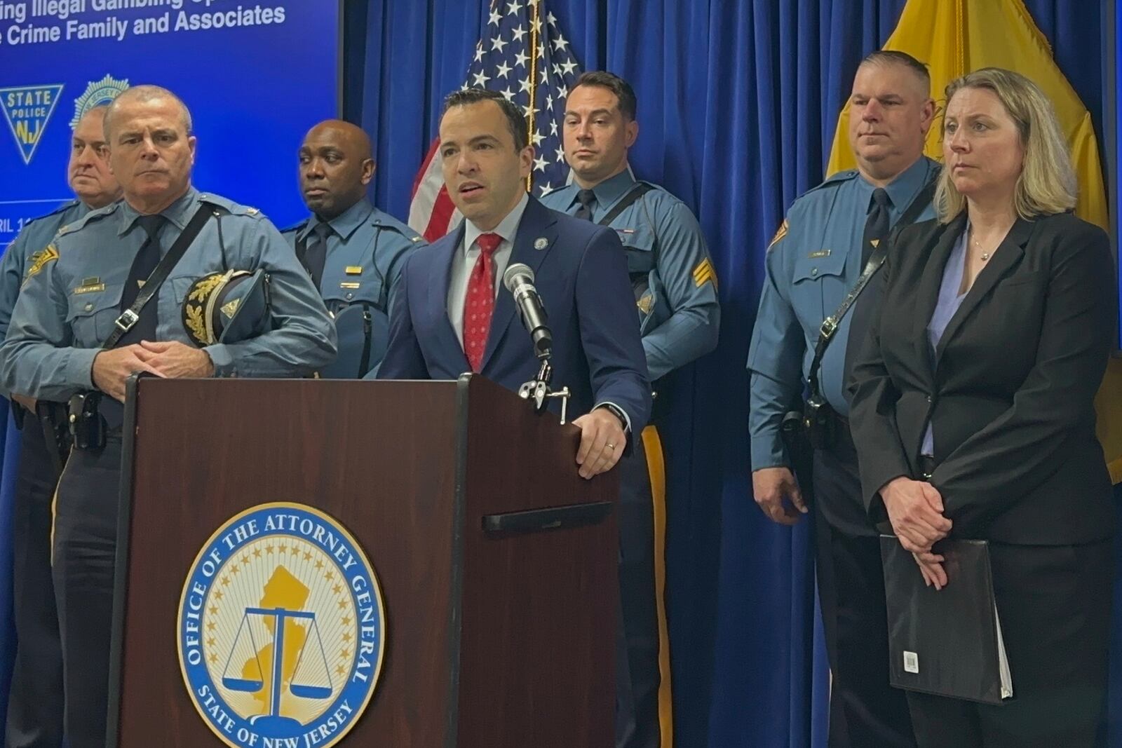 New Jersey Attorney General Matt Platkin speaks at a news conference on Friday, April 11, 2025, a day after acting U.S. Attorney Alina Habba said she was investigating him over immigration enforcement policy in Newark, N.J. (AP Photo/Mike Catalini)