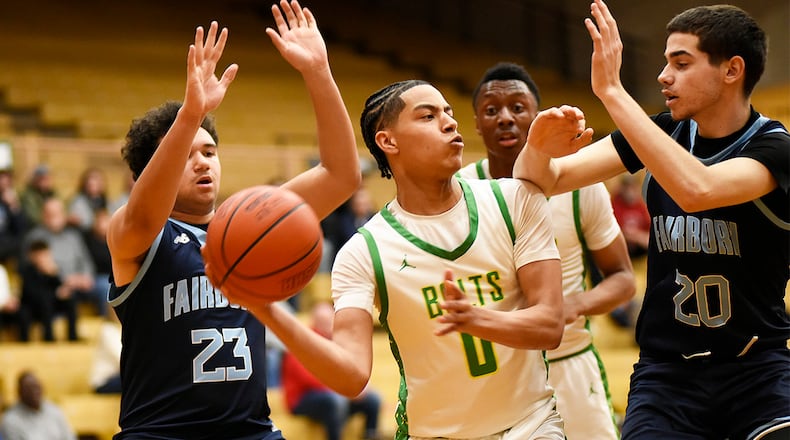 Northmont's Micah Jacobs looks to pass through traffic during their Division II district semifinal game against Fairborn on Monday, March 2, 2026 at the Vandalia Butler Student Activity Center. GEOFF NEVILLE / CONTRIBUTED PHOTO