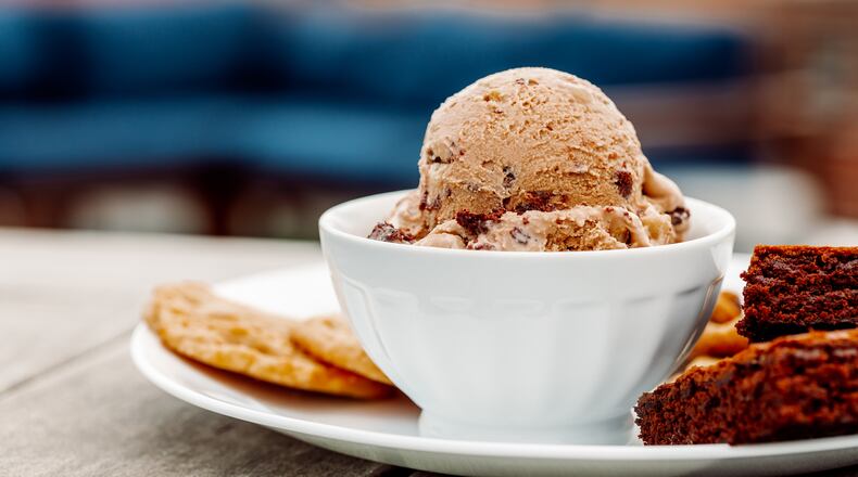 Graeter’s Ice Cream is kicking off its introduction of bonus flavors with Dough’licious, a caramel brownie batter ice cream loaded with peanut butter dough, cookie dough and brownie pieces. CONTRIBUTED PHOTO