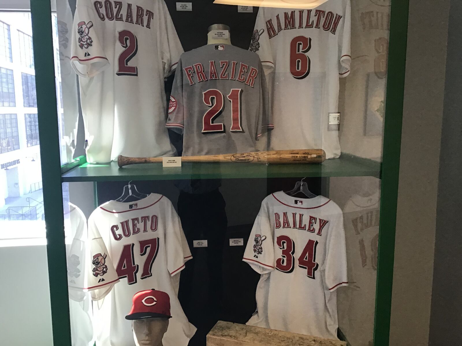 The home plate from the 2015 MLB All-Star Game “Home Run Derby” autographed by former Dragon Todd Frazier,  the event’s winner, is part of the display from the Cincinnati Reds Hall-of-Fame on suite level at Fifth Third Field.