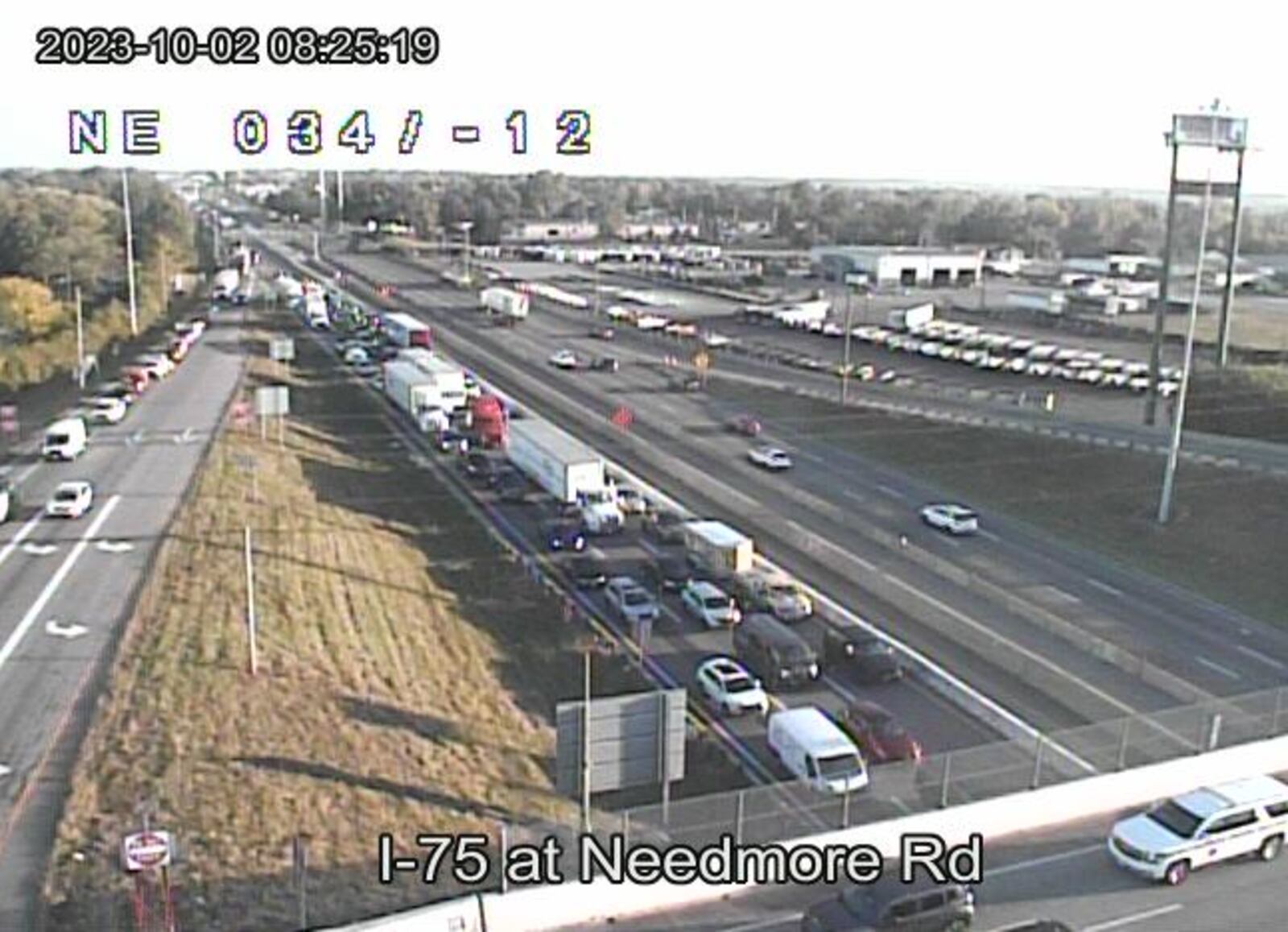 Interstate 75 South was closed near Needmore Road in Harrison Twp. on Monday, Oct. 2, 2023, following a crash.
At least two people were taken to area hospitals. Photo courtesy the Ohio Department of Transportation.