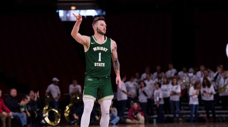 Wright State’s Bill Wampler, shown earlier this season, hit 10 of 11 shots Friday night on his way to 26 points in the Raiders’ win at IUPUI. Joseph Craven/WSU Athletics