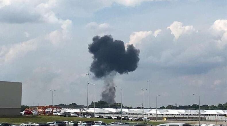 An F/A-18 Super Hornet with the Navy’s elite demonstration squadron, Blue Angels, crashed shortly after take-off Thursday near Nashville, as its wreckage erupted in flames in a Smyrna, Tenn., neighborhood. An initial Navy report identified it as Blue Angels plane No. 6. COURTESY OF MICHAEL BENNETT