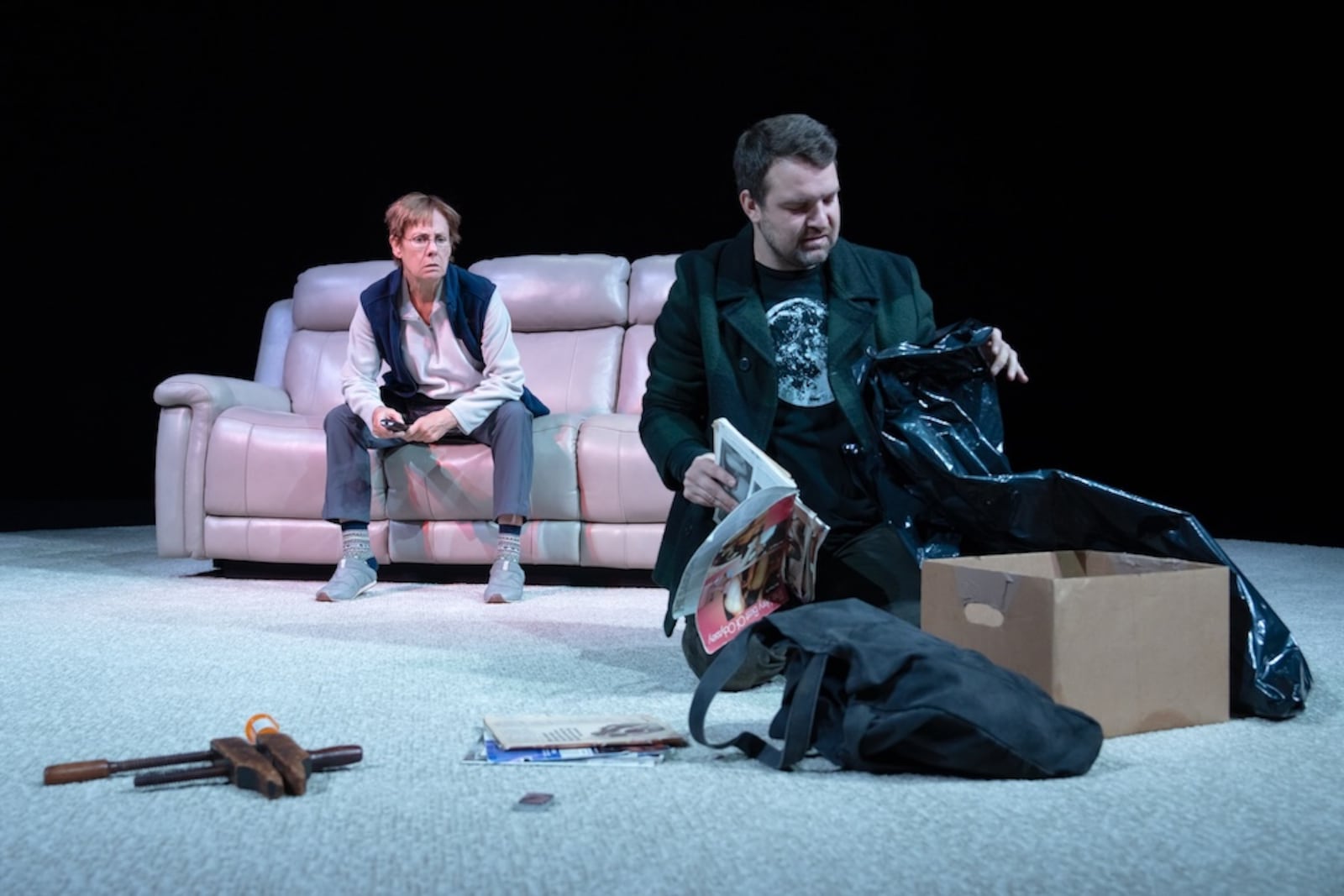 Laurie Metcalf (Sarah) and Micah Stock (Ethan) in the Broadway production of "Little Bear Ridge Road." Photo by Julieta Cervantes