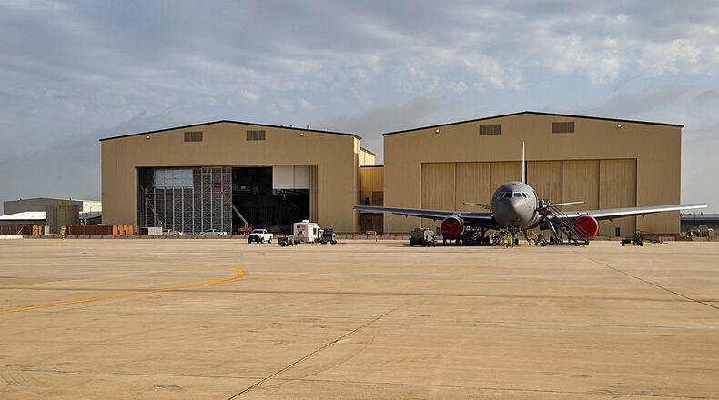 KC-46 corrosion control fuel hangar at Tinker Air Force Base, Okla., a designated maintenance hub for the new refueling tanker. U.S. Air Force photo