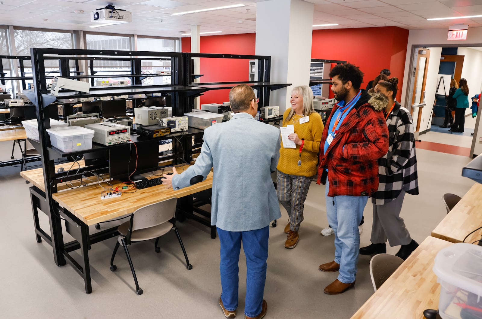 A ribbon cutting was held for the new Advanced Manufacturing Workforce and Innovation Hub Monday, Feb. 2, 2026 in Hamilton. The facility is a partnership between Miami University and Butler Tech in the former VORA Technology Park. The electronics lab has workstations with tools for a variety of projects. NICK GRAHAM/STAFF