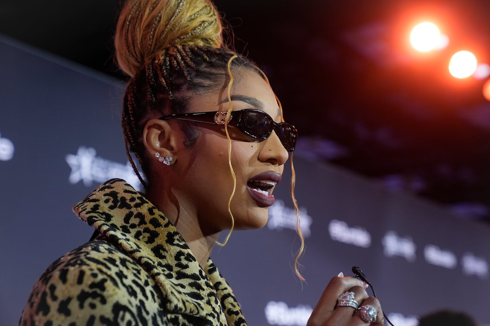 Chicago Sky's Angel Reese poses on the orange carpet for WNBA All Star basketball events, Thursday, July 17, 2025, in Indianapolis. (AP Photo/Darron Cummings)