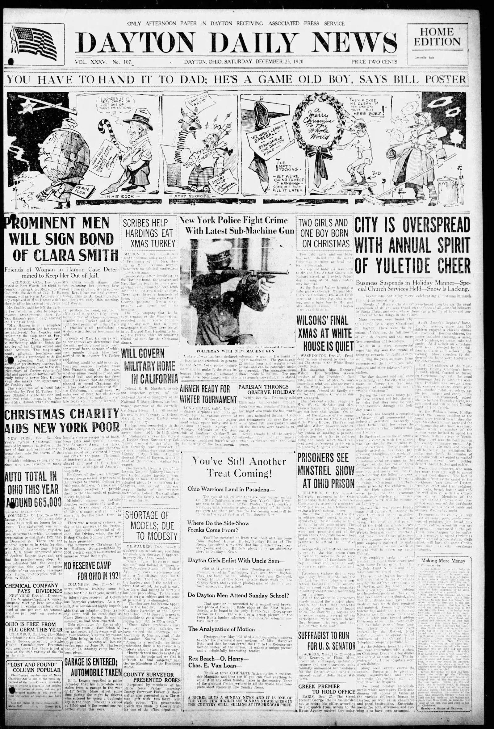 The Christmas Day front page of the Dayton Daily News from 1920. DAYTON DAILY NEWS ARCHIVES