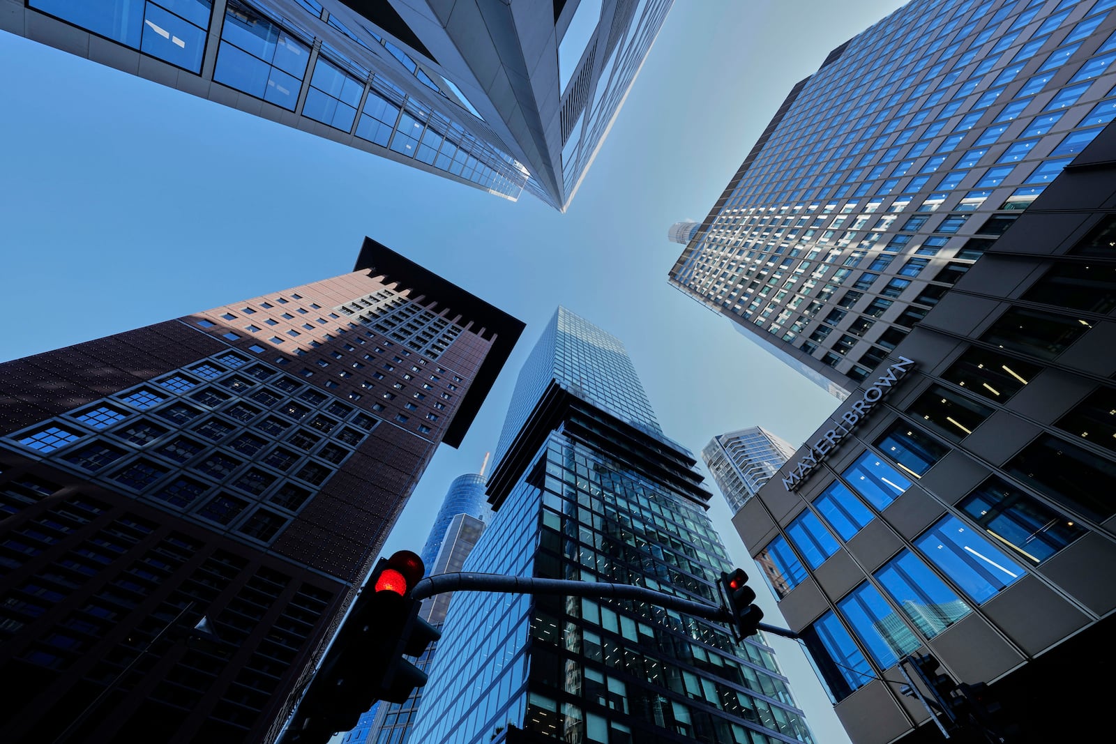 Buildings are pictured in the business district in Frankfurt, Germany, Monday, May 19, 2025. (AP Photo/Michael Probst)