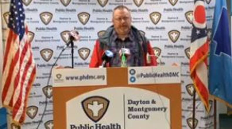 Michael Vanderburgh, executive director of St. Vincent de Paul, speaks during the Public Health - Dayton & Montgomery County daily press conference Friday, March 27, 2020, about concerns with the area's homeless during the coronavirus pandemic.