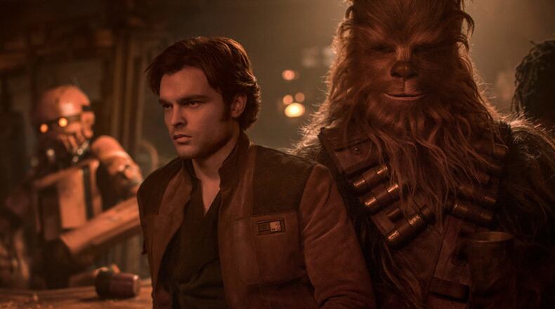 Alden Ehrenreich stars as Han Solo, with Chewbacca (Joonas Suotamo), in “Solo: A Star Wars Story.” Contributed by Lucasfilm