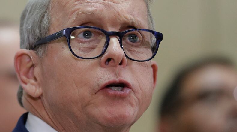 FILE - In this Feb. 27, 2020, file photo, Ohio Gov. Mike DeWine speaks at a news conference on COVID-19 at MetroHealth Medical Center in Cleveland. DeWine says Ohio lawmakers must choose a different method of capital punishment before any executions can be carried out in the future. DeWine also said he's become skeptical of capital punishment's effectiveness as a deterrent because of the long appeals process. Ohio's last execution was in July 2018. (AP Photo/Tony Dejak, File)