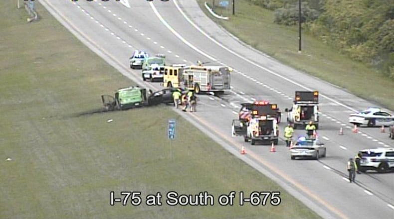 Ohio Department of Transportation camera footage of wrong-way driver crash on northbound I-75 near I-675
