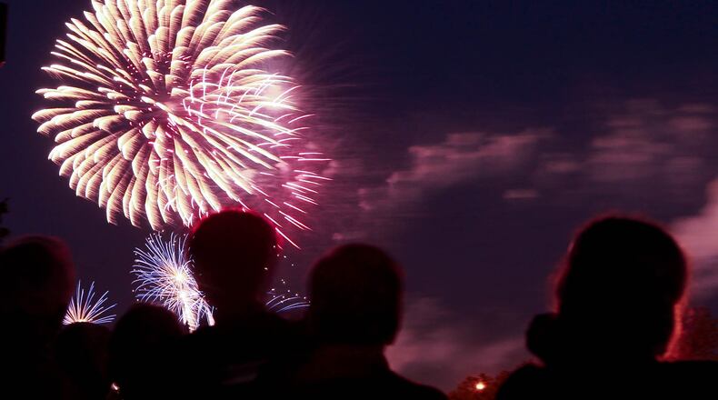 Staying hydrated throughout the heat of day will help you be ready to enjoy the fireworks at night, such as this show a few years back in Dayton at RiverScape MetroPark. JIM WITMER/STAFF/FILE