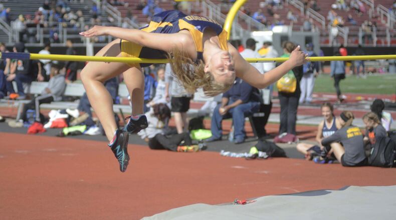Oakwood high jumper Stephanie Joseph during last week’s Wayne track and field invitational at Huber Heights. MARC PENDLETON / STAFF