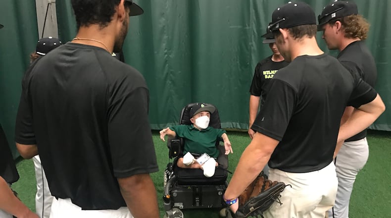Wilmington assistant baseball coach Daniel “Danny “ McCarty Daniel talks to Fightin’ Quaker players during an indoor practice in September 2021. Photo by Tom Archdeacon