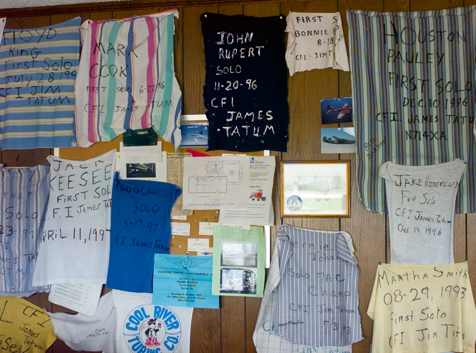 Shirt tails of pilots who soloed at the Habersham County Airport in Georgia, 1997.