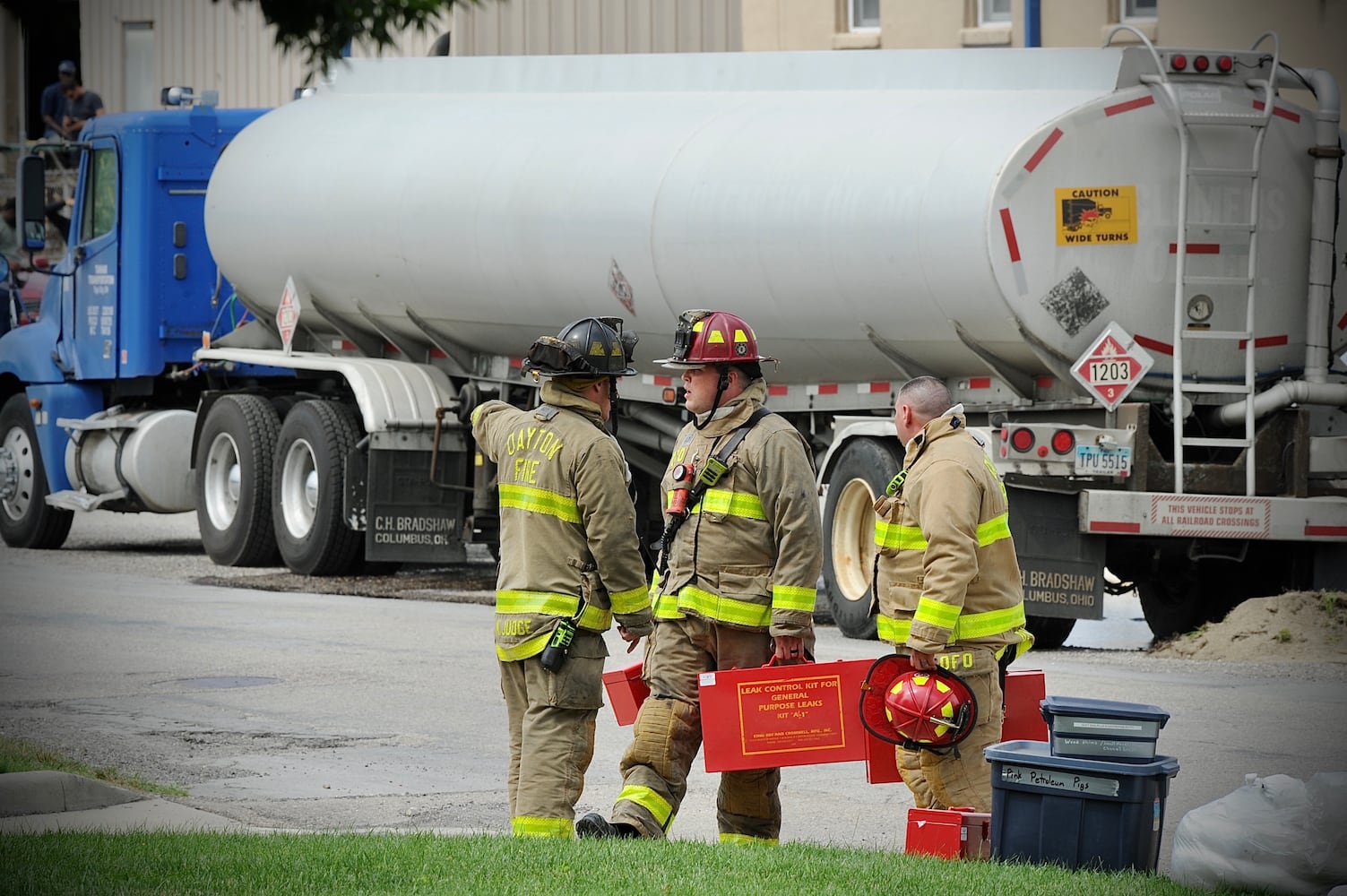 Gasoline tanker truck leaking gas