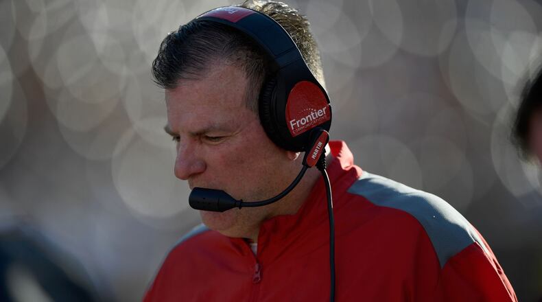 Head coach Chuck Martin of the Miami RedHawks looks on during the fourth quarter of the game on September 15, 2018 at TCF Bank Stadium in Minneapolis. The Golden Gophers defeated the Redhawks 26-3. (Photo by Hannah Foslien/Getty Images)