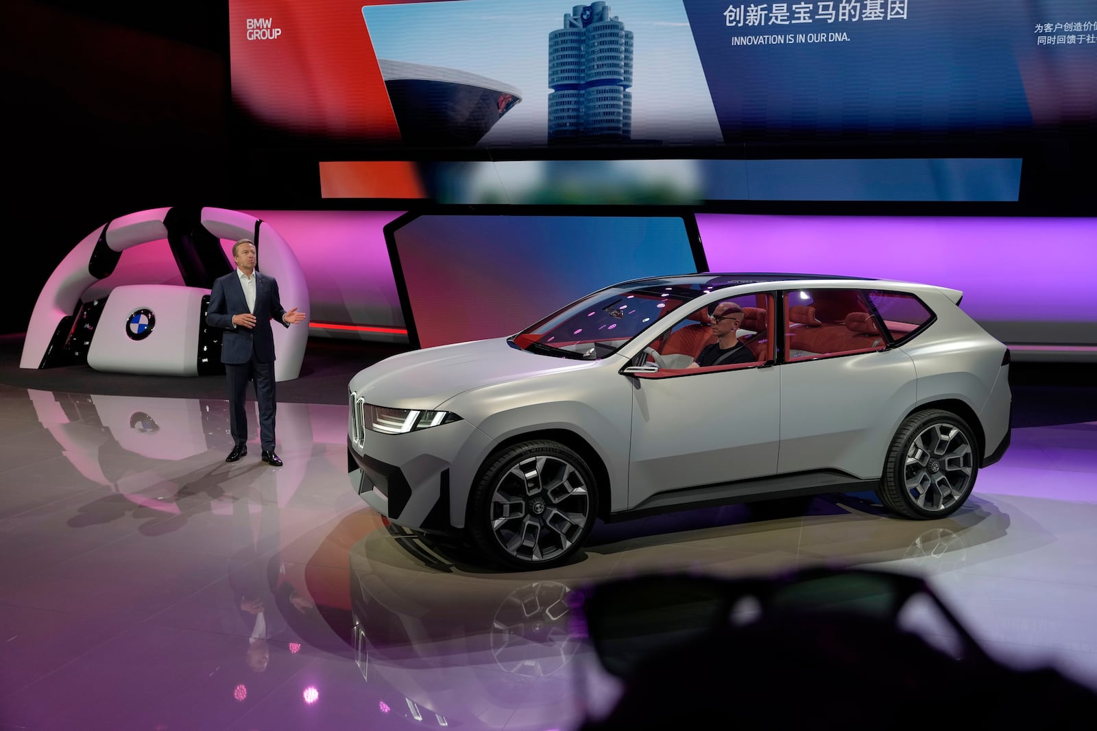 Oliver Zipse, Chairman of the board of management of BMW AG, speaks during a press conference for BMW at the Shanghai auto show, Wednesday, April 23, 2025. (AP Photo/Ng Han Guan)