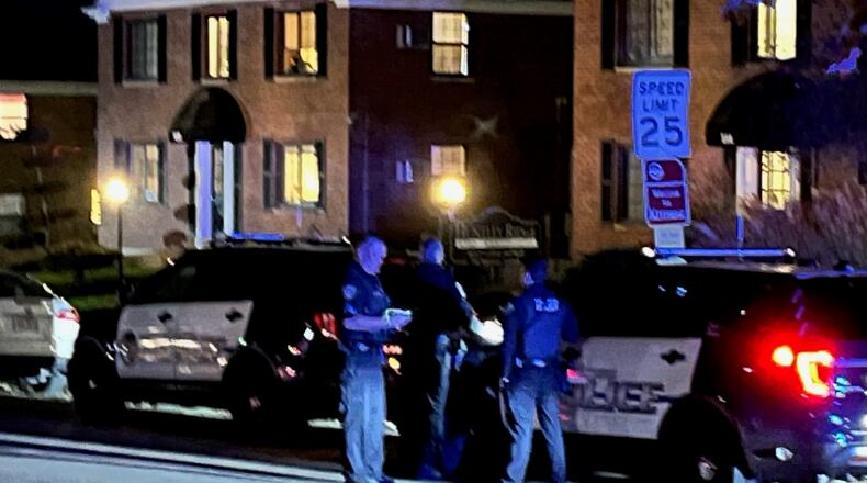 Multiple police officers from Kettering and Oakwood were outside an apartment building in the 500 block of Aberdeen Avenue Monday night, Nov. 1, 2021, in Kettering. CONTRIBUTED