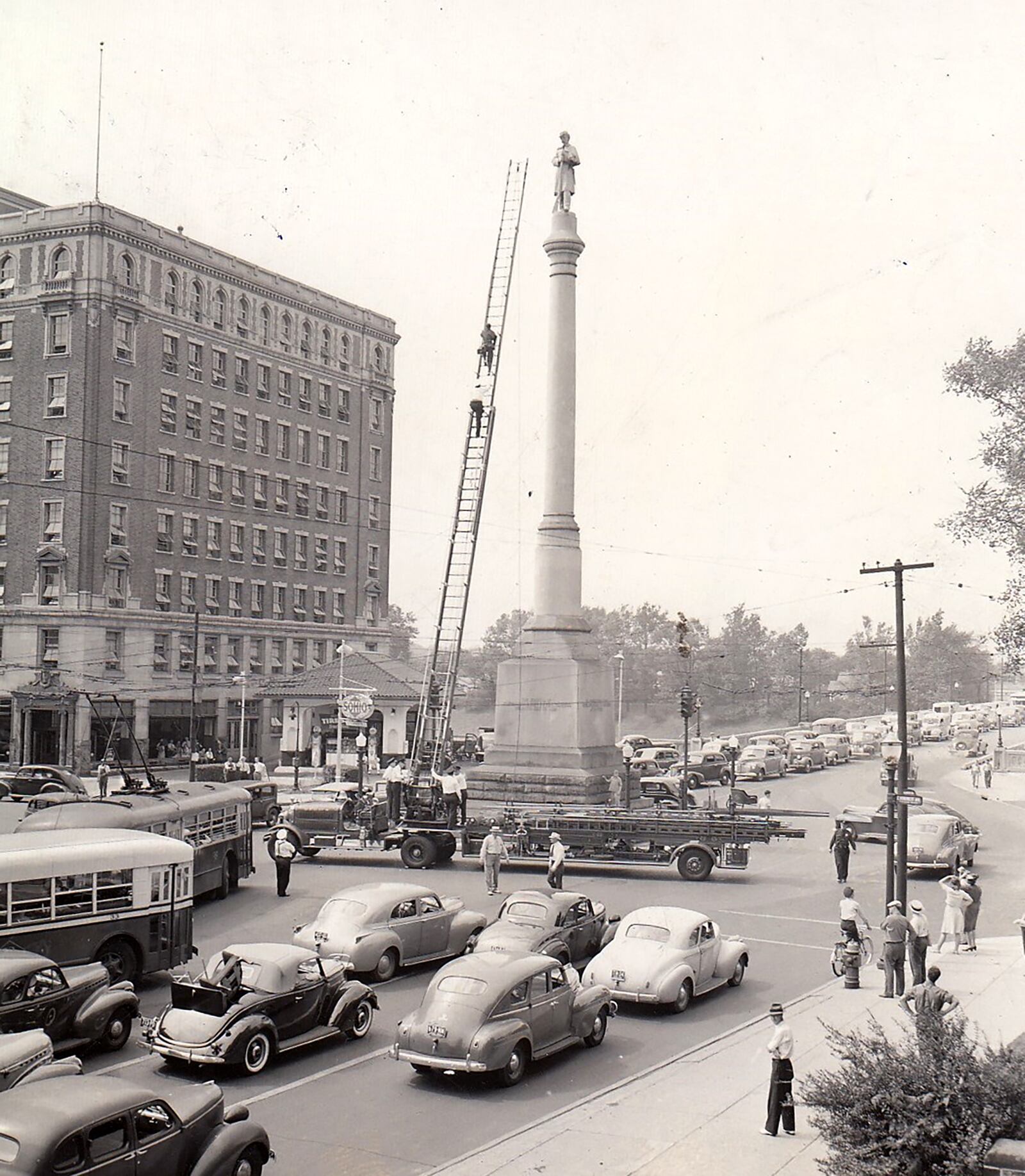 The symbol to the Civil War stood at the intersection of Main and Water Streets until 1948 when it was relocated to alleviate traffic congestion. DAYTON DAILY NEWS ARCHIVE
