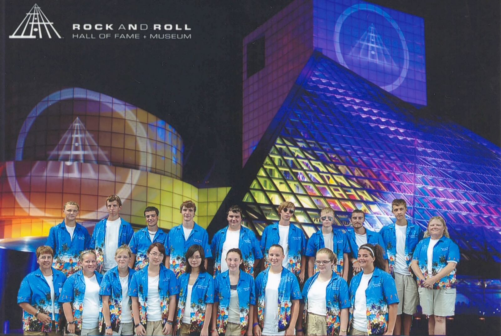 The National Trail steel drum band in 2011 at the Rock and Roll Hall of Fame in Cleveland.
L-R bottom - Marta Wetzel, Kayla Rush, Abbie Taylor, Amanda Cail, Rebecca Cail, Brittany Caskey, Renee Simmons, Aleeha Dudley, Cora Williams
> Top - Travis Simmons, Chris Hapner, Joe Skiles, Jonathan Phillips, Dylan Forester, Brett Kelly, Connor Stonecash, Jacob Cail, Alex Smith, Judy Jordan