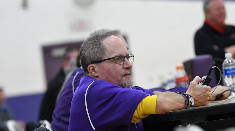 Jim Pugh, a 1979 Bellbrook High School grad, recently was honored for 40 years of service at the school. Pugh’s biggest role has been with the girls basketball team. Thursday’s game at Monroe is his 910th with the program. Nick Falzerano/CONTRIBUTED