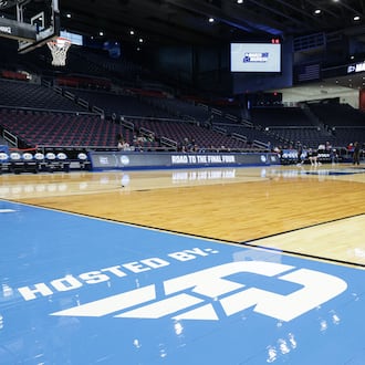 NCAA First Four games are returning to University of Dayton Arena this week. Some participants practiced on Monday, March 16. BRYANT BILLING / STAFF