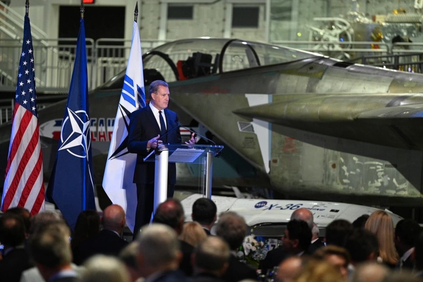 U.S. Rep. Mike Turner, seen in this May 24, 2025 photo speaking to attendees during the NATO Parliamentary Assembly spring session at the National Museum of the U.S. Air Force. Turner said Aug. 7 that he was able to secure waivers that protected civilian jobs at Wright-Patterson Air Force Base. Air Force photo by Ken LaRock.