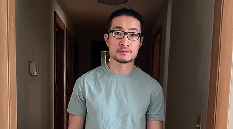 Chinese national Guan Heng, 38, shown, Wednesday, Feb. 4, 2025 in Binghamton, New York, has been released from federal detention, nearly one week after an immigration court granted him asylum because the court ruled the man had a well-founded fear of persecution if sent back to China after exposing human rights abuses there. (AP Photo/Luo Yun)