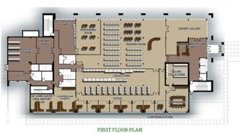 A view of plans of the future Wright State archives center.