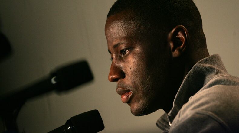 Anthony Grant, former UD star, speaks to the media in 2007 when he was the head coach at VCU. Photo by Jim Witmer