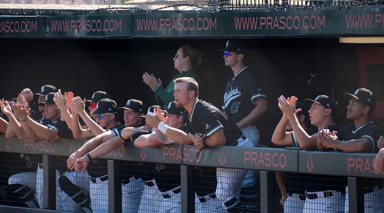 Wright State baseball players cheer on their teammates during a game vs. Kentucky last fall at Prasco Park in Mason. Jordan Wommack/Wright State Athletics