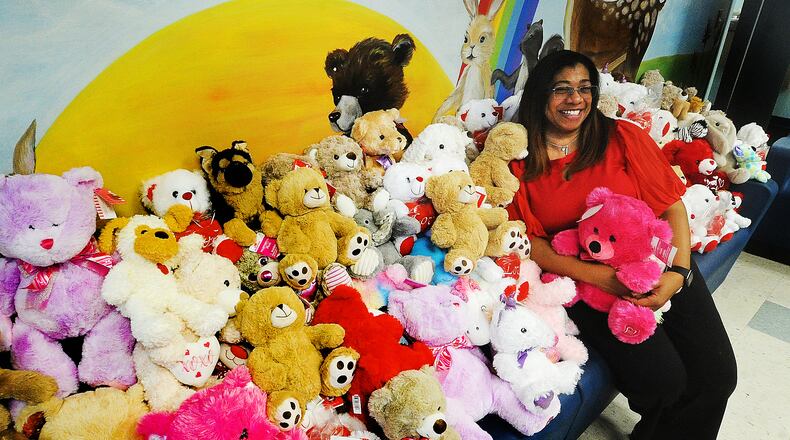 Teddy Bear Roundup Chair Donna Kuykendall and other ladies from the National Council of Negro Women’s Dayton Section donated nearly 500 stuffed toys to Montgomery County Children Services on Valentine’s Day, Wednesday, Feb. 14, 2024. MARSHALL GORBY\STAFF