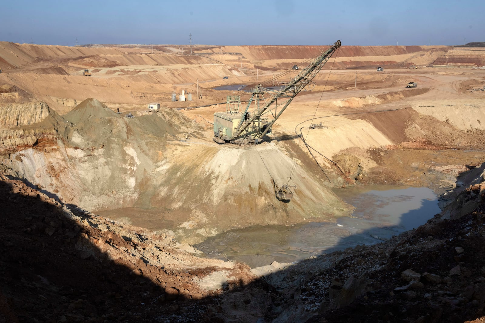 FILE - An ilmenite open pit mine is seen in a canyon in the central region of Kirovohrad, Ukraine, Feb. 12, 2025. (AP Photo/Efrem Lukatsky, File)