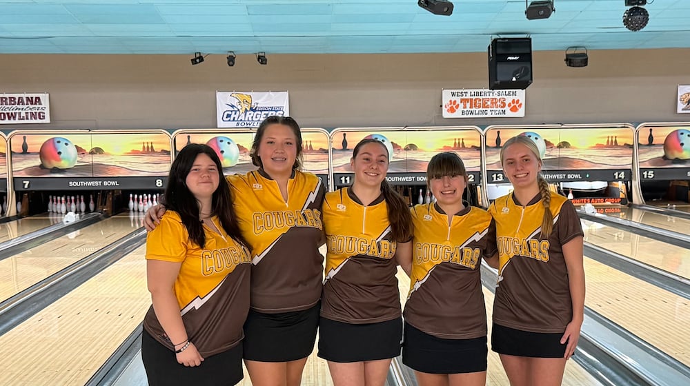 The Kenton Ridge team of seniors Shea Nicewaner, and Addie Duncan, junior Addi Hibbs, and seniors Addy Keplinger and Kenzie Stacy broke a school record in mid-December with 2,794. CONTRIBUTED