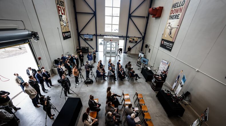 Strix Drones announced Monday April 11, 2022 at Sinclair College's UAS Center that the company will build a manufacturing facility in the Dayton area to build docking stations which will expand the reach of drone technology. JIM NOELKER/STAFF
