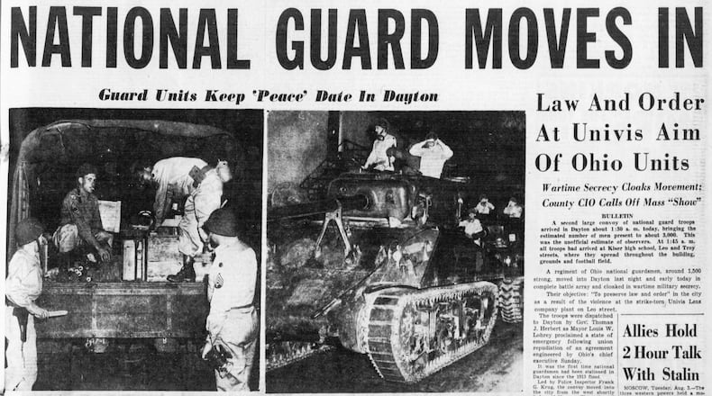 The National Guard was called in during the Univis Lens strike of 1948. DAYTON DAILY NEWS ARCHIVES