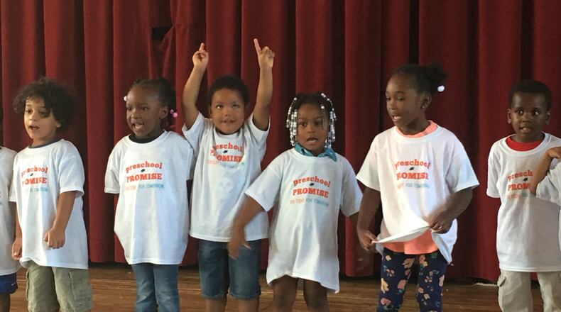 Preschoolers sing a song at a Preschool Promise event in Dayton. The agency’s 2017-18 report said 4-year-olds in the program made significant gains from fall to spring. JEREMY P. KELLEY / STAFF