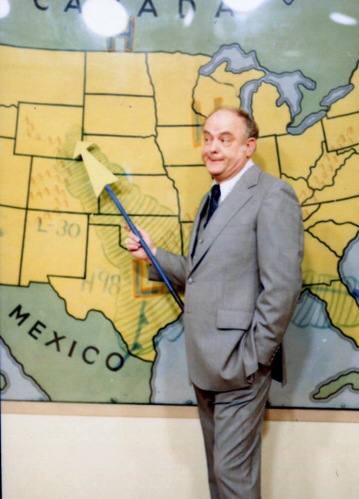 Gordon Jump plays weatherman in the WHIO studio