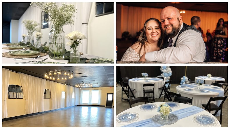 Ashley and Brandon Swank pose for a photograph at their wedding, held at Brick & Beam Event Center at 5571 Far Hills Ave. in Centerville. Ashley Swank, who worked in the restaurant business for more than 24 years, opened the business after spending five months working to renovate the space to be used for any type of celebration. CONTRIBUTED