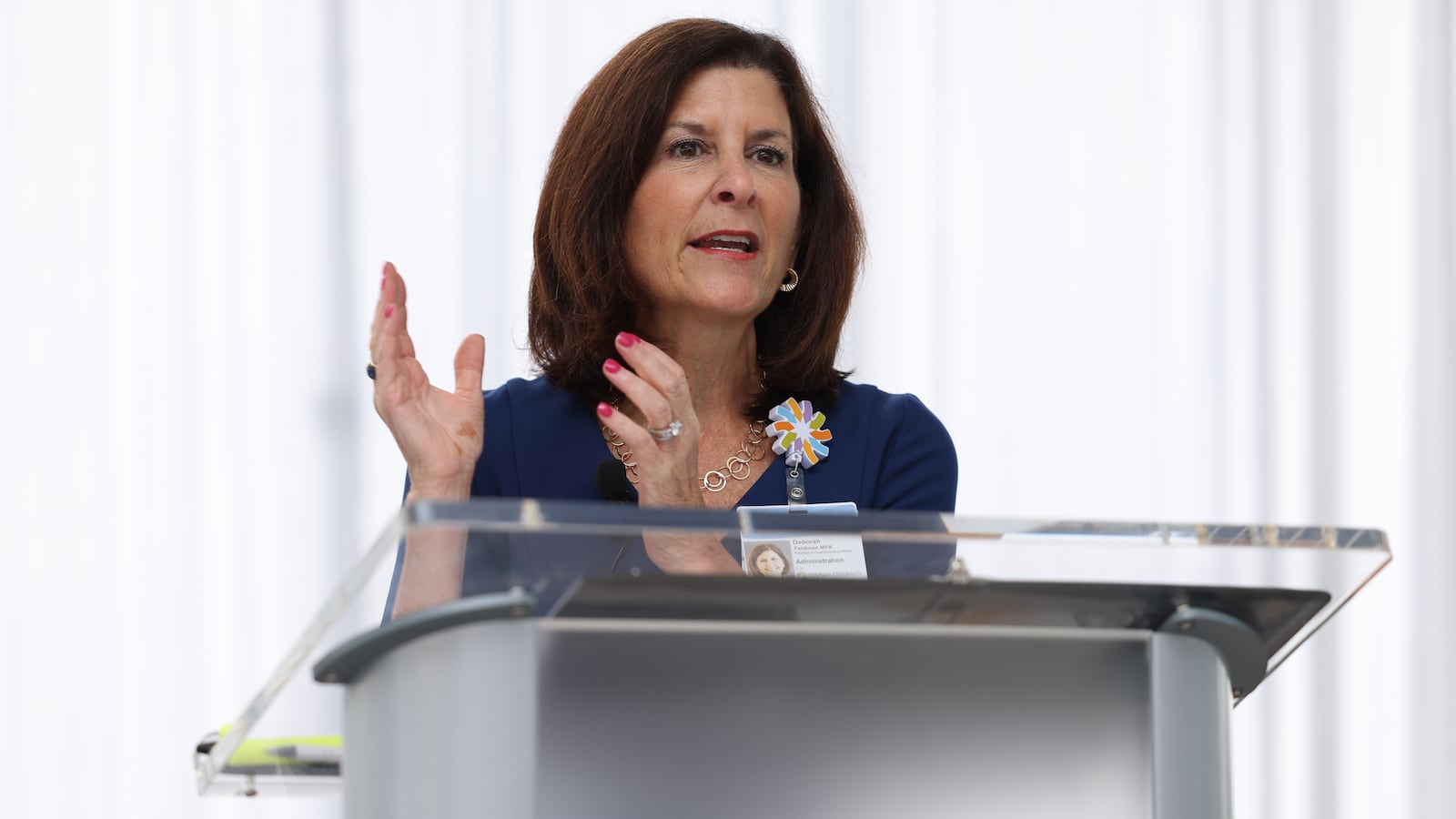 Dayton Children's CEO Deborah Feldman speaks during a ceremony to celebrate the opening of Mathile Center for Mental Health and Wellness, which will begin serving patients next month. BRYANT BILLING / STAFF