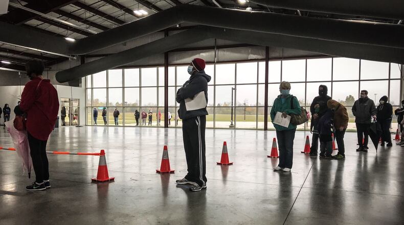 About 100 people stood in line for a free pop-up COVID-19 test at the Mongomery County Fairgrounds last week.