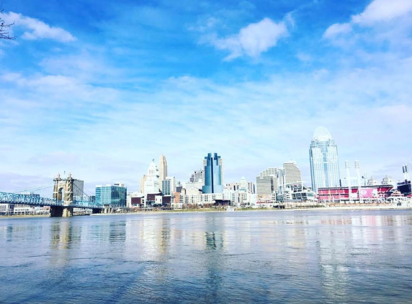 Walk across the bridge to see a different view of Cincinnati, Ohio