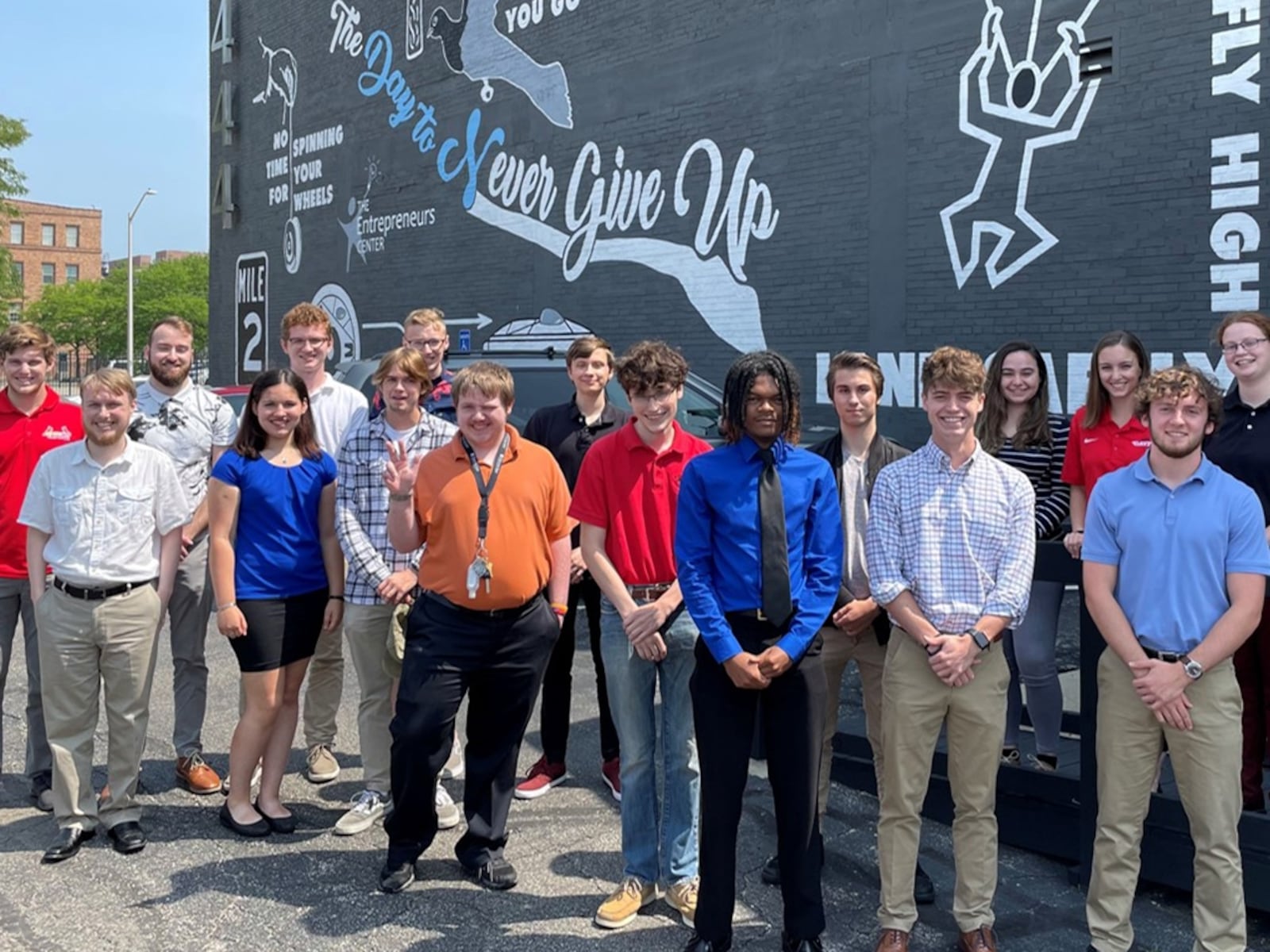 A group at the Wright Brothers Institute's downtown Dayton location in August 2021. These students were participants in the Air Force Research Laboratory’s "Summer of Innovation - Digital Drone" program. CONTRIBUTED PHOTO