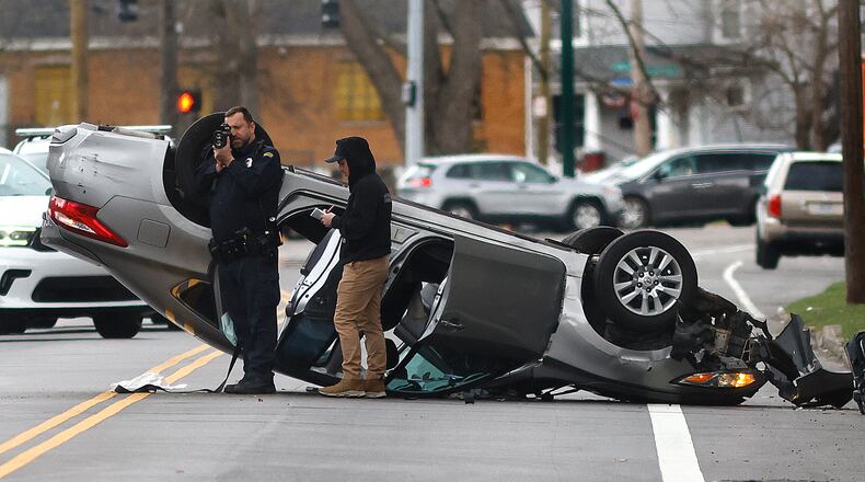 Dayton Police investigate a accident on Wyoming Street, Tuesday, March 26, 2025. MARSHALL GORBY\STAFF