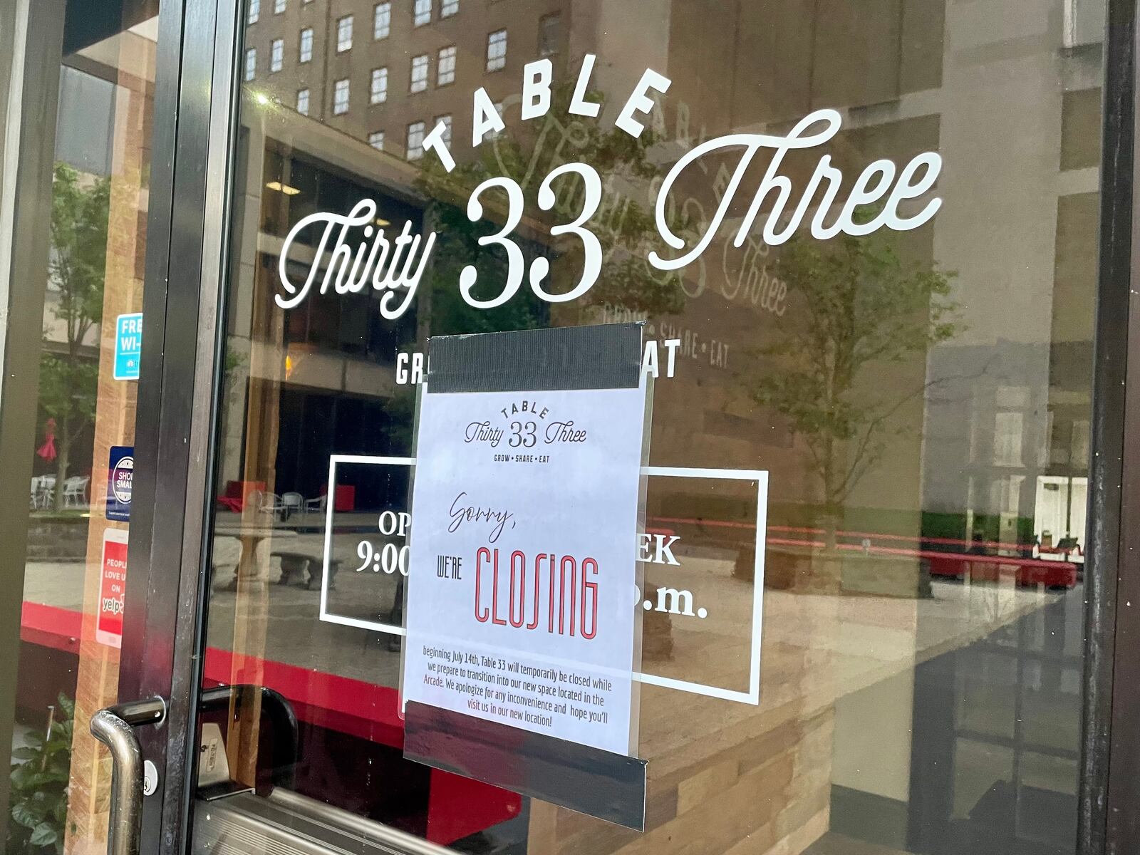 Table 33 has temporarily closed its doors on West Second Street as the restaurant prepares to move to its new location inside the Dayton Arcade. NATALIE JONES/STAFF